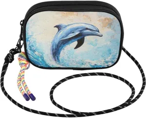Dolphin Ocean Jump Crossbody Bags for Women Cell Phone Purses Women's Shoulder Handbag Wallet Purse with Rope Pendant