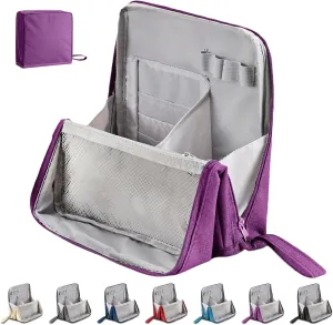 Doresty Makeup Bag, 2025 New Standing Makeup Bag – Portable, Large Capacity, Travel Makeup Organizer, Waterproof Oxford Cloth Cosmetic Toiletry Bags with Compartments (Purple)