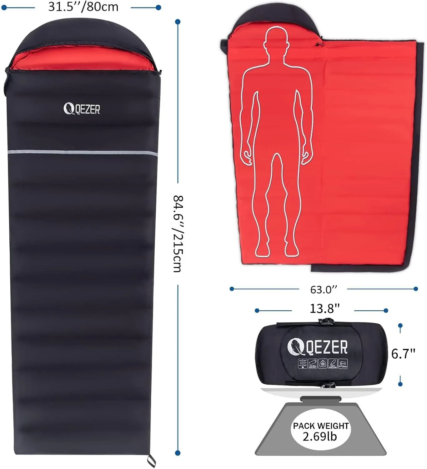 Down Sleeping Bag for Adults, 600 Fill Power, Ultralight & Compact with Compression Sack for Backpacking, Camping, Hiking