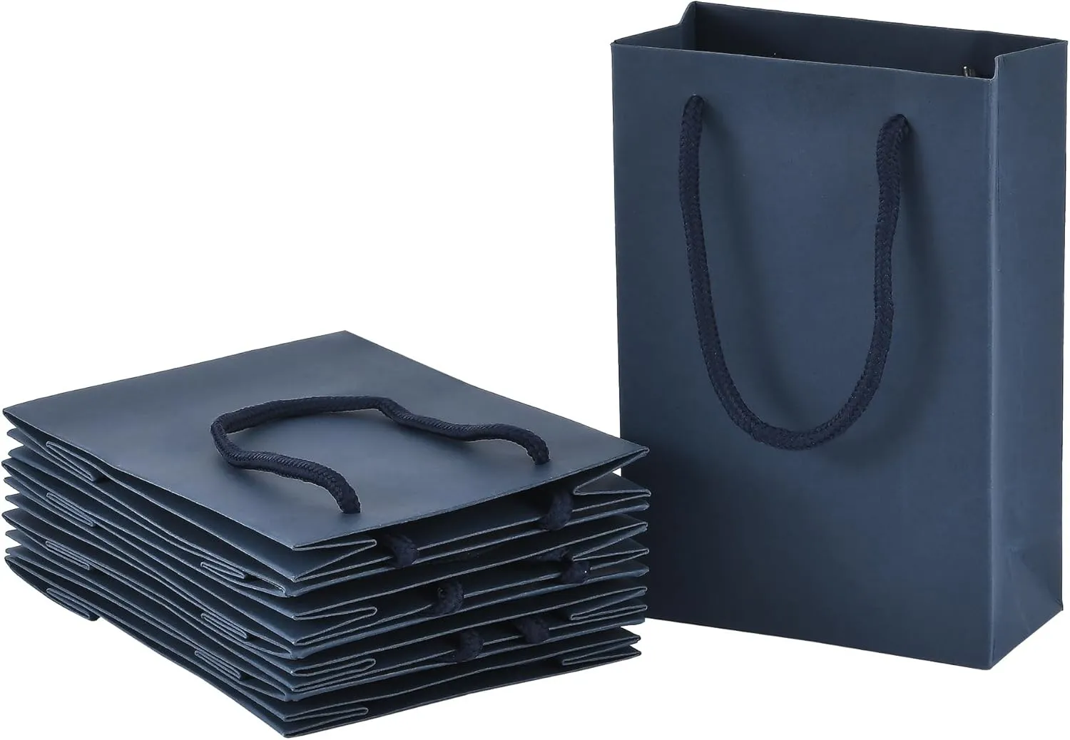 Drienv Navy Blue Gift Bags - 50 Pack, 5x2x7.5 inches, Cotton Handle, Party Packaging