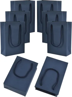 Drienv Navy Blue Gift Bags - 50 Pack, 5x2x7.5 inches, Cotton Handle, Party Packaging