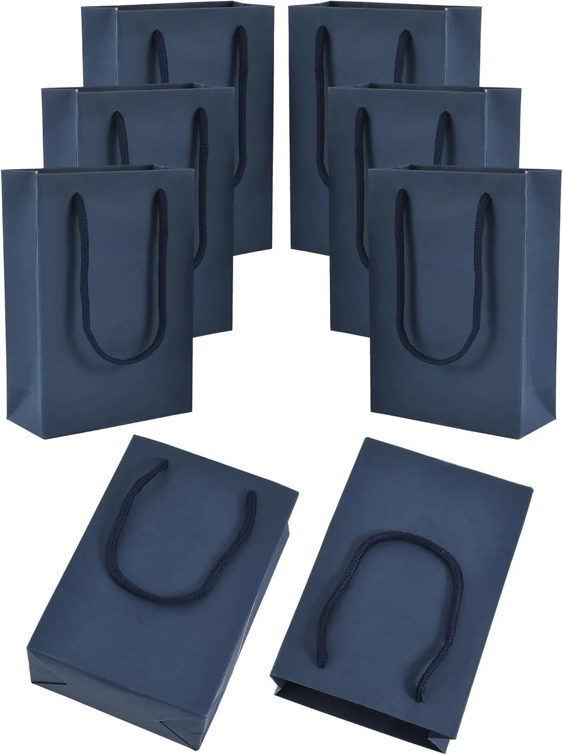 Drienv Navy Blue Gift Bags - 50 Pack, 5x2x7.5 inches, Cotton Handle, Party Packaging