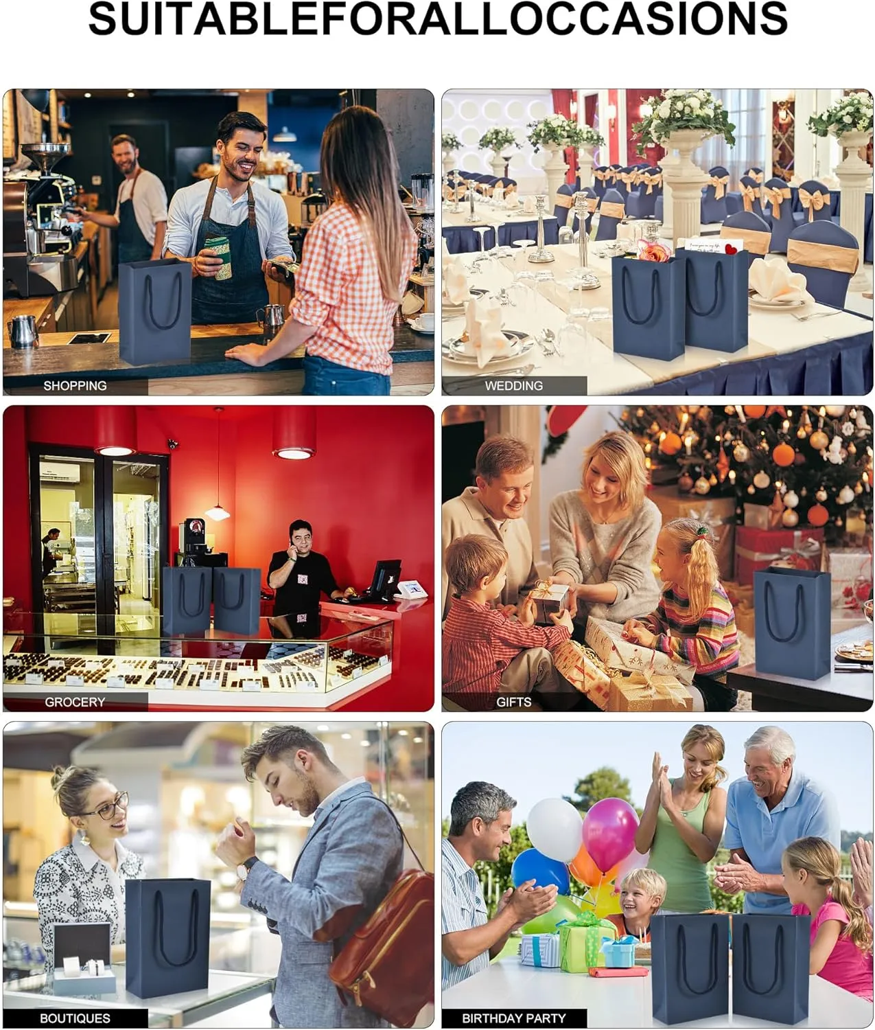Drienv Navy Blue Gift Bags - 50 Pack, 5x2x7.5 inches, Cotton Handle, Party Packaging