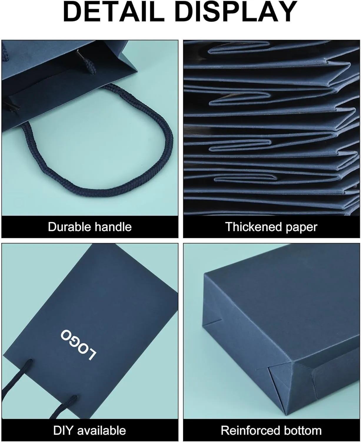 Drienv Navy Blue Gift Bags - 50 Pack, 5x2x7.5 inches, Cotton Handle, Party Packaging