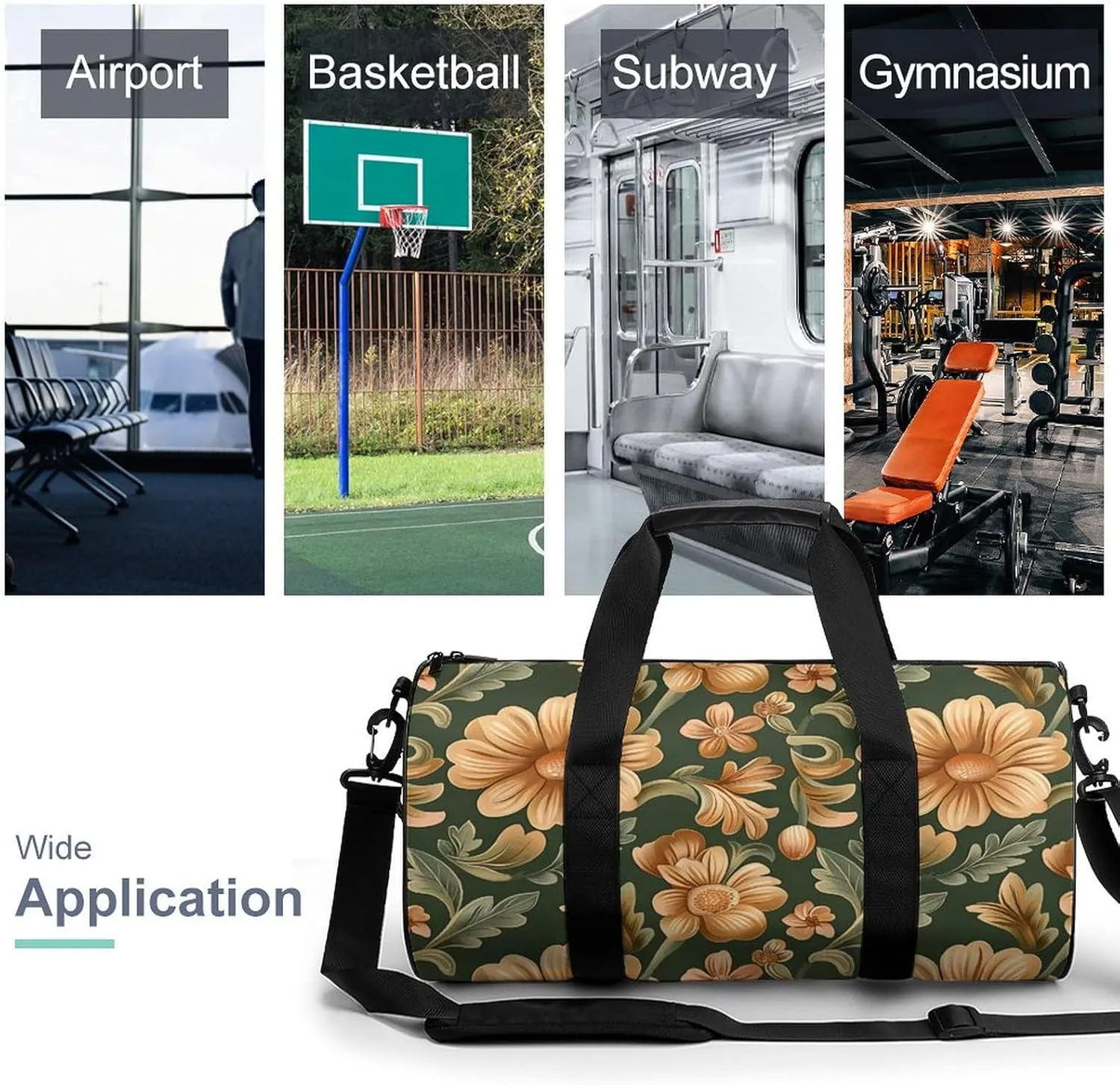 Duffel Bag for Men Women Gym Bag Beautiful Green Pattern Travel Duffel Bag Waterproof Overnight Bag for Sports Workout