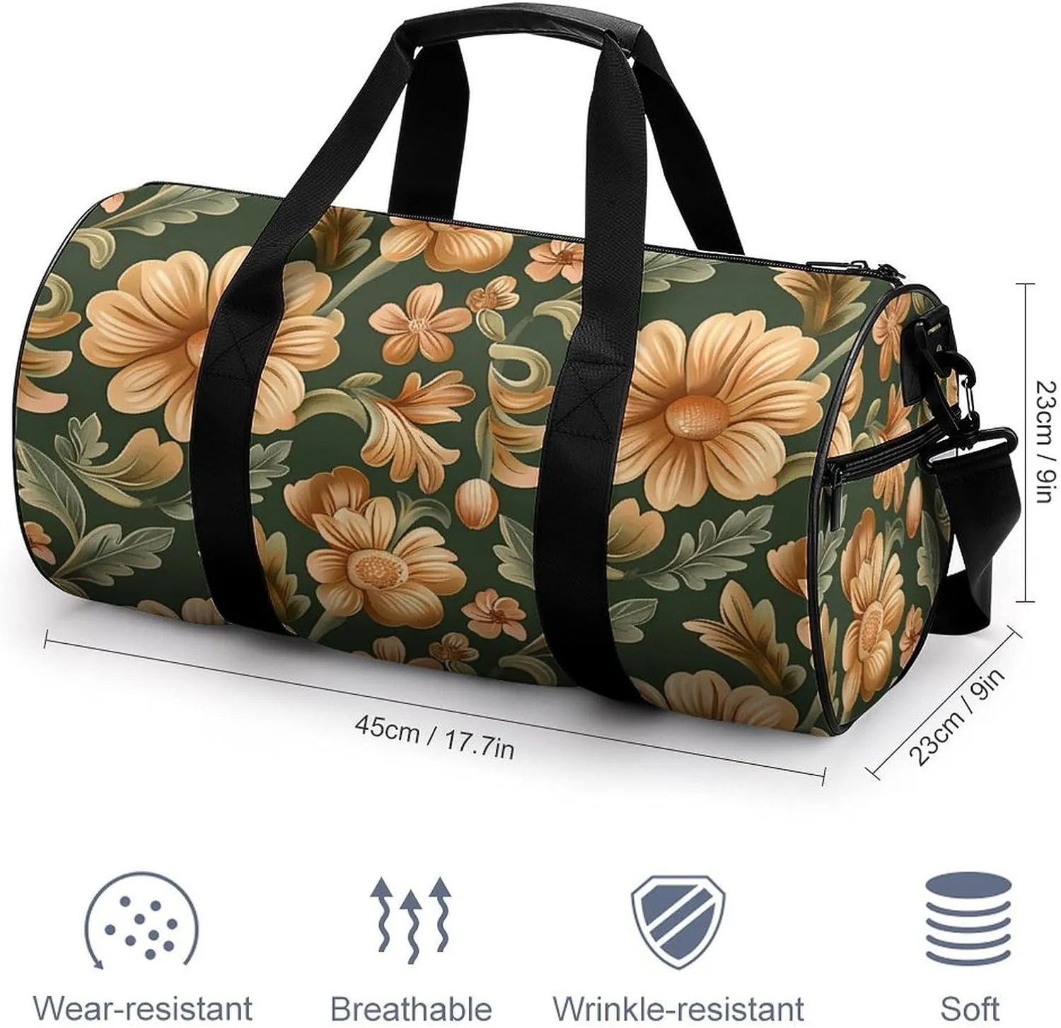 Duffel Bag for Men Women Gym Bag Beautiful Green Pattern Travel Duffel Bag Waterproof Overnight Bag for Sports Workout
