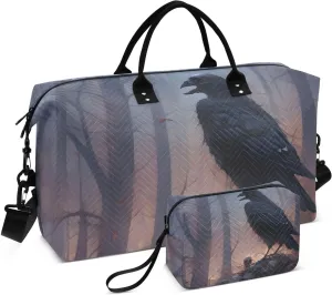Duffel Bag Set for Travel Gym Sport, Weekender Bag Carry on Overnight Bags for Women Men-Skull Head Raven Print