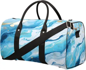 Duffel Bags Marbling Pattern Large Tote Bag Liquid Texture Blue Overnight Travel Bags for Women Men Lightweight Duffel Bag Adjustable Strap Carry On Bag Waterproof Gym Travel Bag
