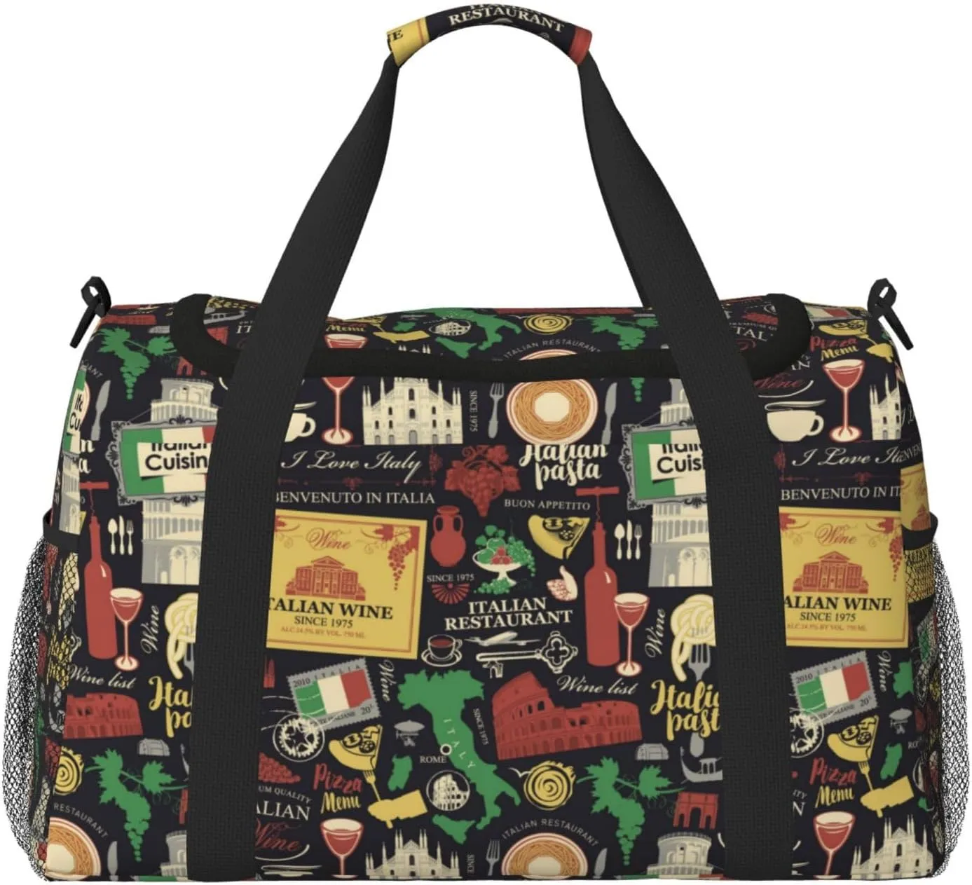 Duffle Bag for Travel, Stamp Pattern Italian Weekender Overnight Duffel Bag, Carry On Bag Gym Bag for Women Men, Personal Item Travel Bag