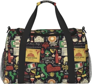 Duffle Bag for Travel, Stamp Pattern Italian Weekender Overnight Duffel Bag, Carry On Bag Gym Bag for Women Men, Personal Item Travel Bag