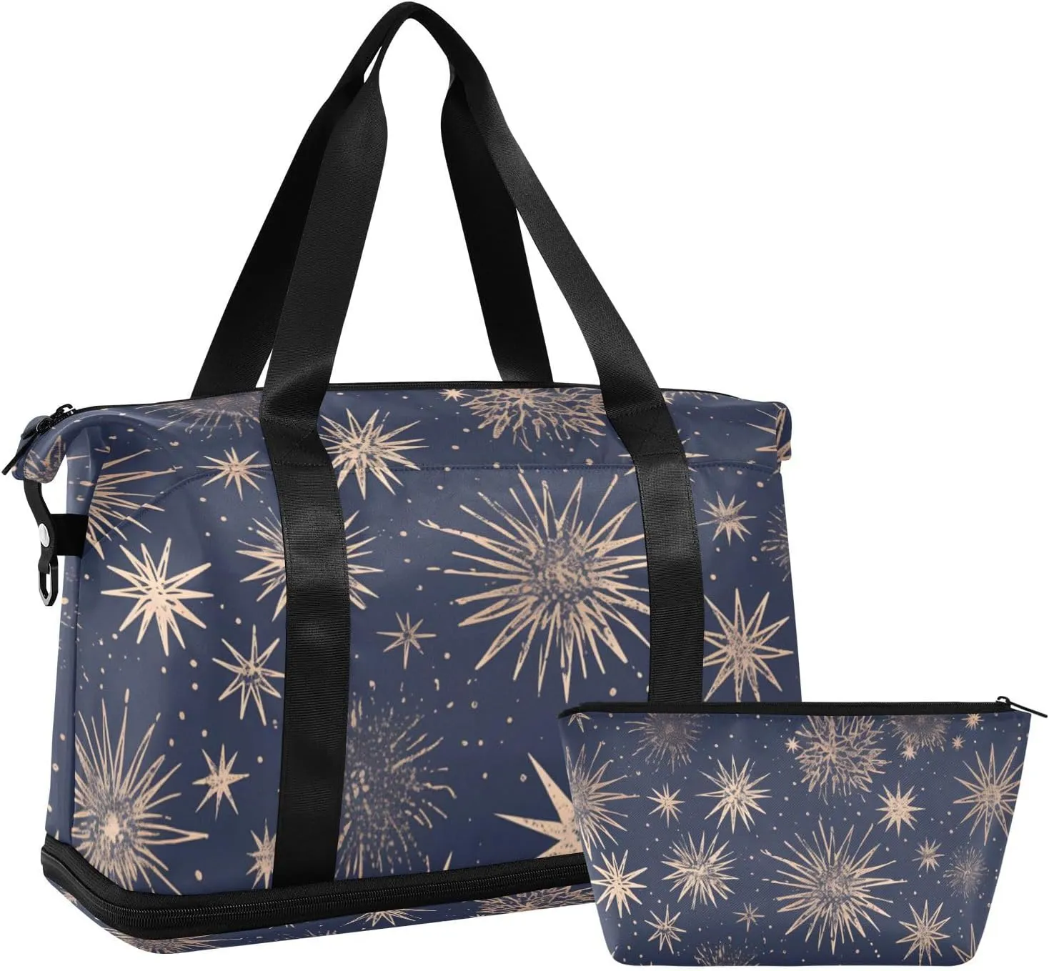 Dwarf 4th Of July Navy Blue and Rose Gold Travel Tote Gym Bag Carry on Weekender Overnight Bag with Adjustable Strap for Travel 2 Pcs Set