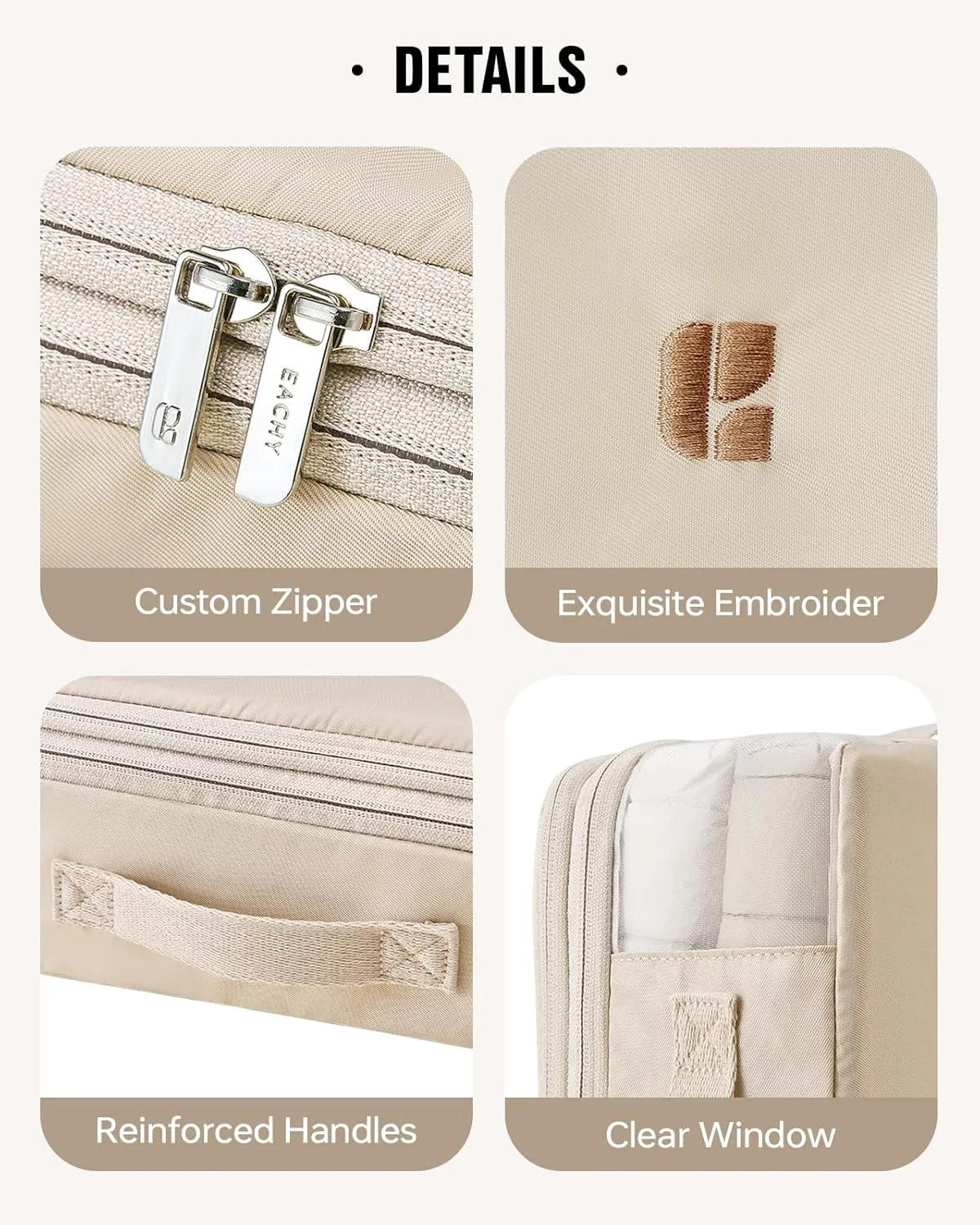 Eachy 3-Pack Travel Space Saver Bags, Clear Down Jacket Compression Bags Lightweight & Durable Travel Essentials, Perfect for Suitcase Organization & Luggage Compression (Beige, Medium)
