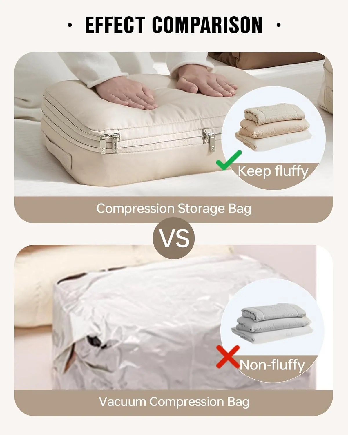 Eachy 3-Pack Travel Space Saver Bags, Clear Down Jacket Compression Bags Lightweight & Durable Travel Essentials, Perfect for Suitcase Organization & Luggage Compression (Beige, Medium)
