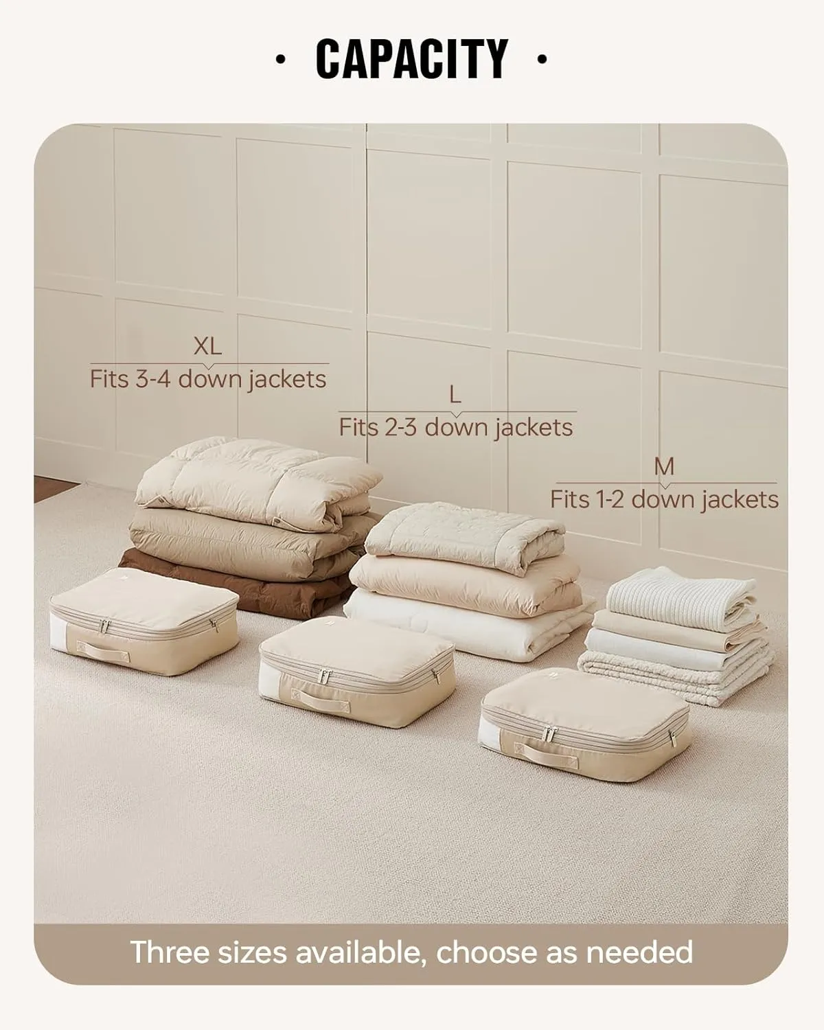 Eachy 3-Pack Travel Space Saver Bags, Clear Down Jacket Compression Bags Lightweight & Durable Travel Essentials, Perfect for Suitcase Organization & Luggage Compression (Beige, Medium)