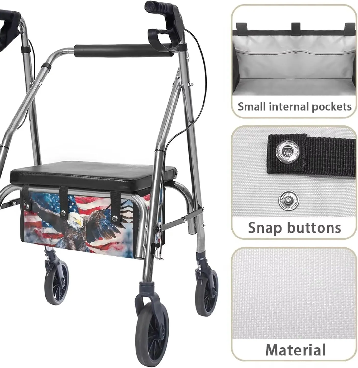 Eagle USA Flag Walker Accessories for Folding Walkers Attachment Large Capacity Waterproof Bags Hands-Free Storage Basket with Storage Pockets for Travel