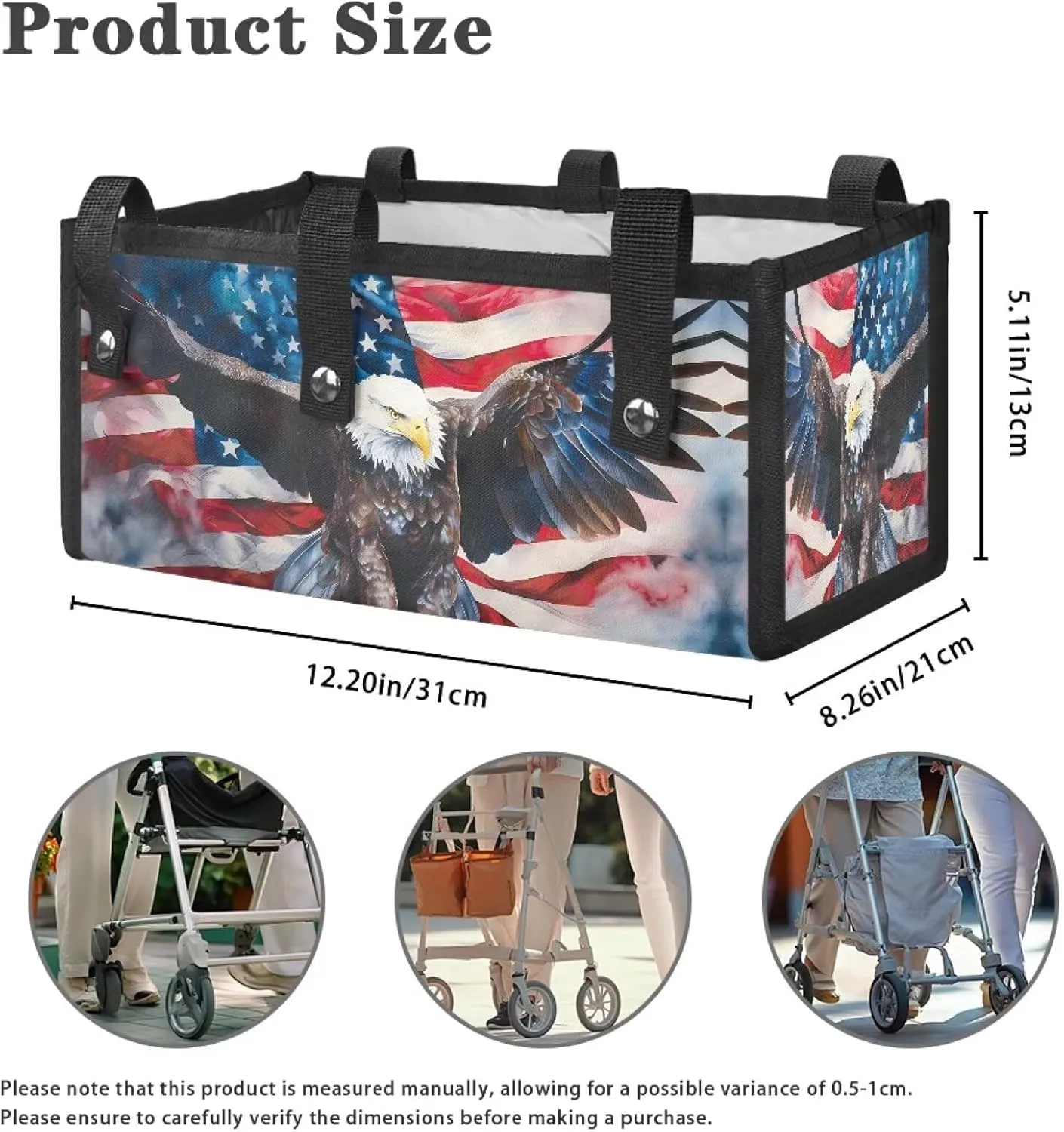 Eagle USA Flag Walker Accessories for Folding Walkers Attachment Large Capacity Waterproof Bags Hands-Free Storage Basket with Storage Pockets for Travel
