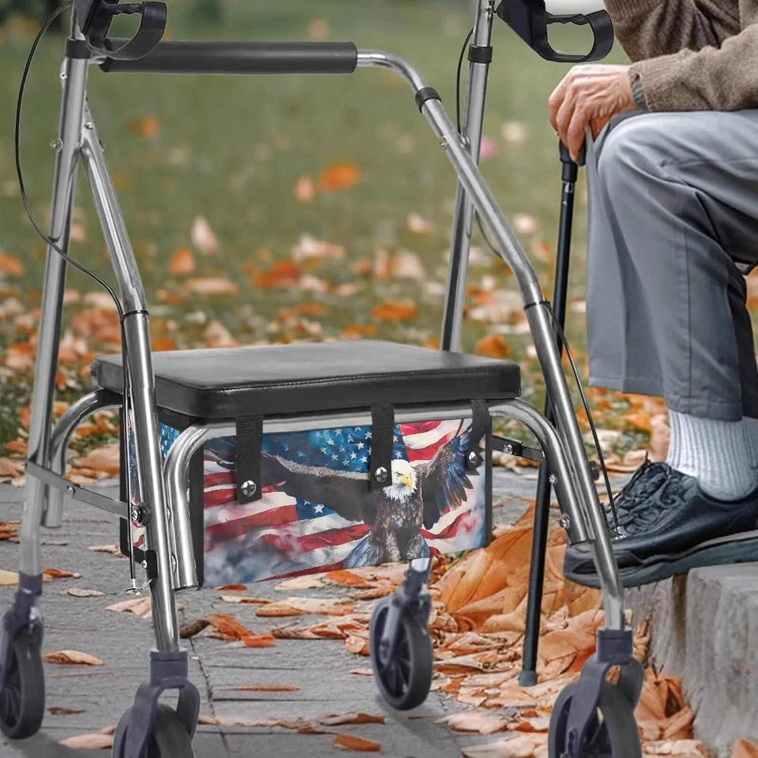 Eagle USA Flag Walker Accessories for Folding Walkers Attachment Large Capacity Waterproof Bags Hands-Free Storage Basket with Storage Pockets for Travel