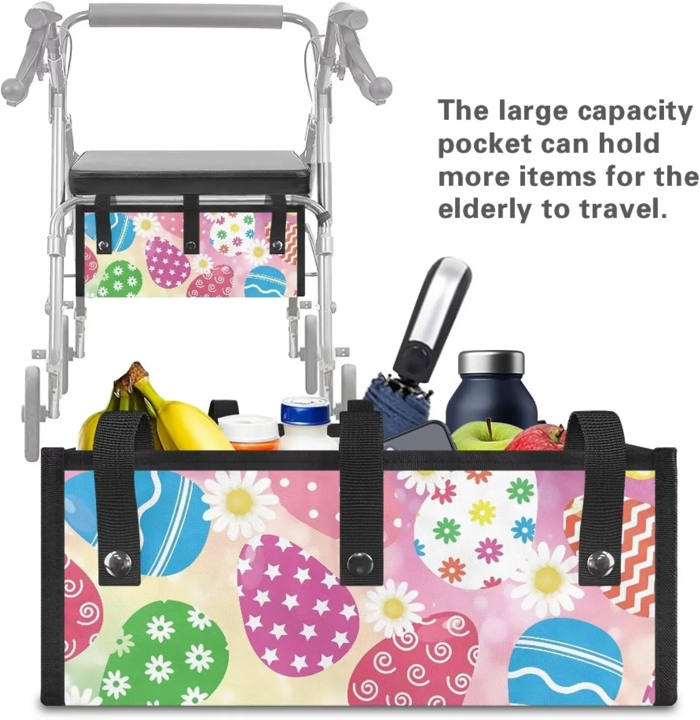 Eggs Walker Storage Bags Rollator Basket & Accessory Organizer Storage Seniors Under Seat Reusable Suitable for 4-Wheeled Wheelchairs