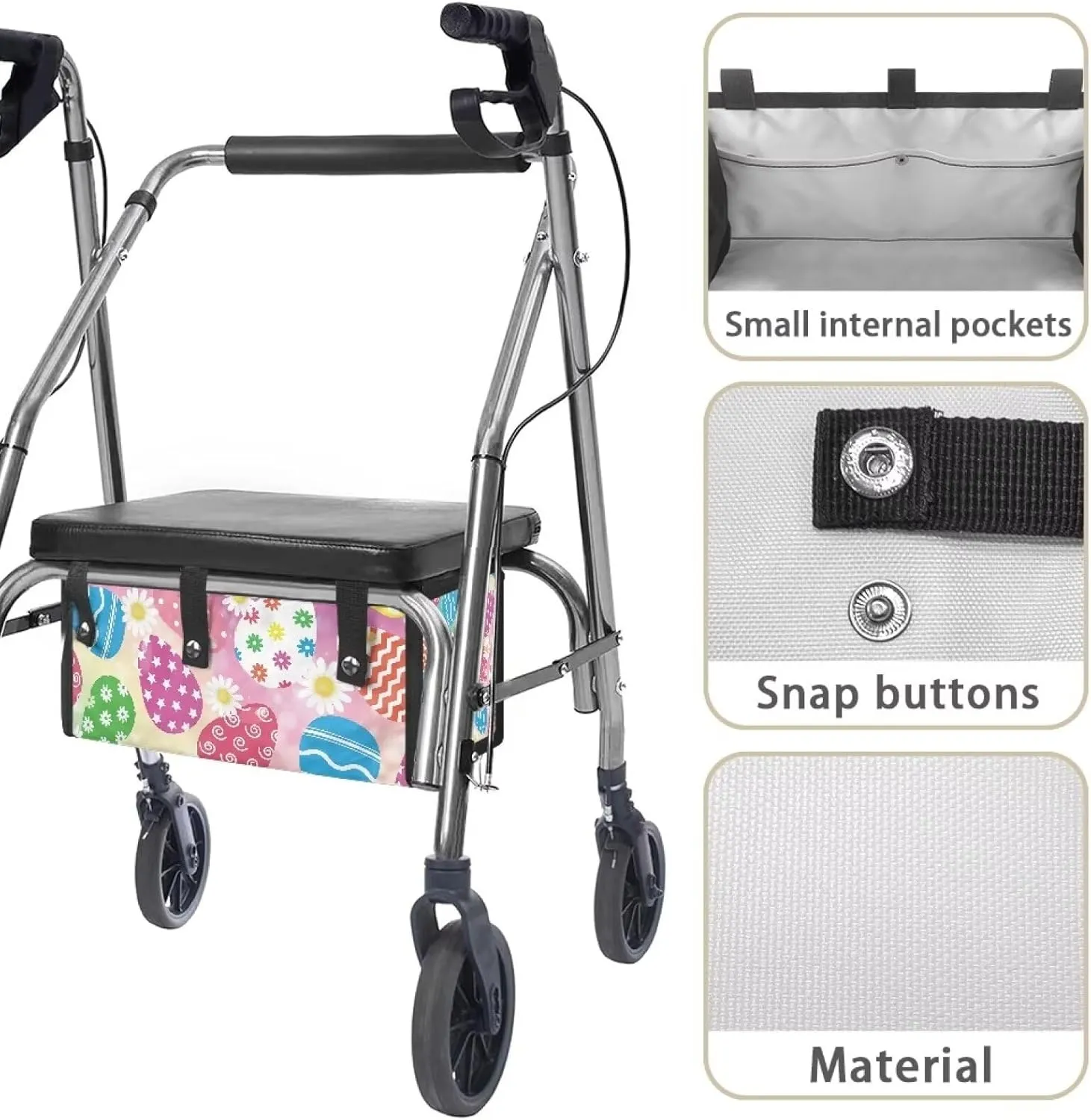 Eggs Walker Storage Bags Rollator Basket & Accessory Organizer Storage Seniors Under Seat Reusable Suitable for 4-Wheeled Wheelchairs