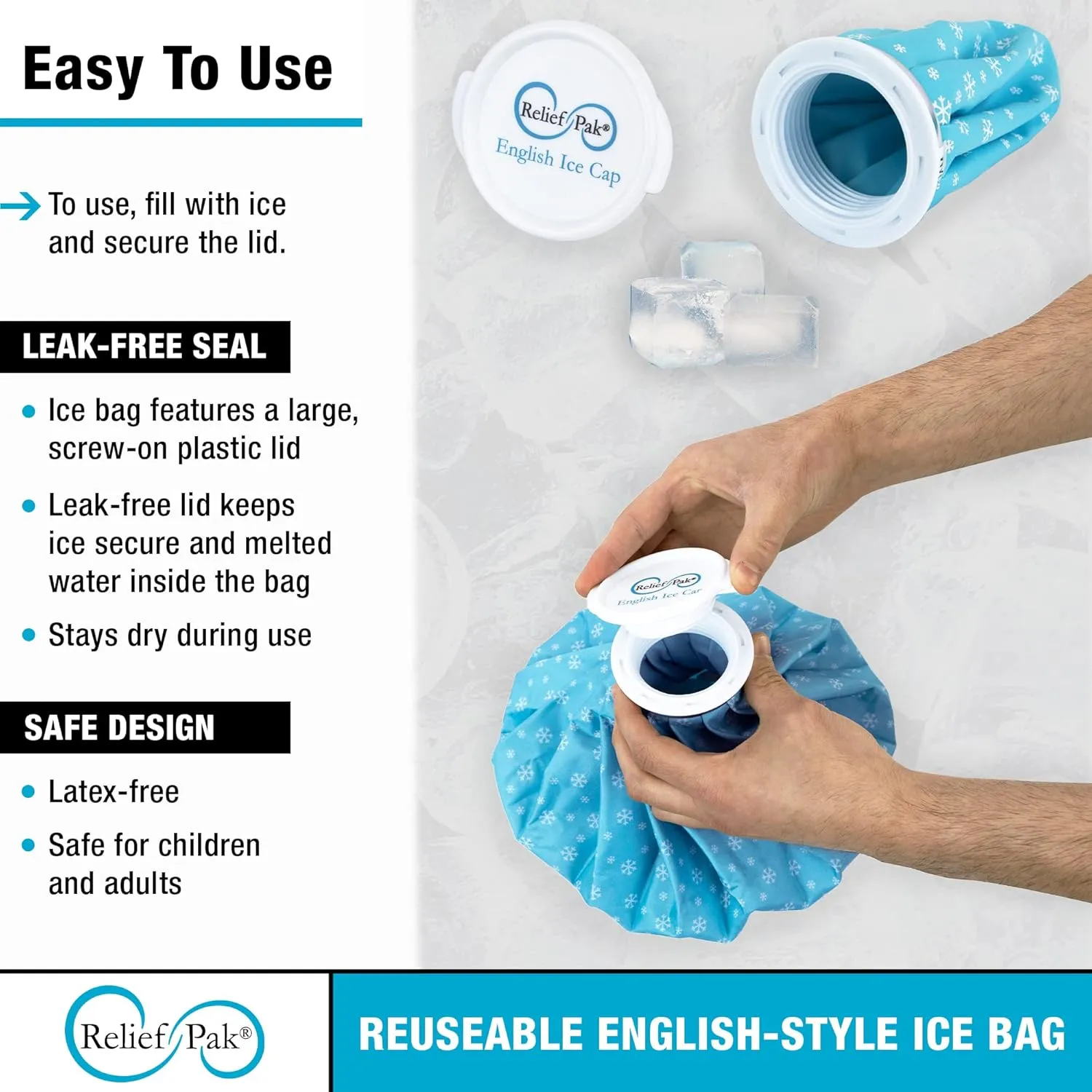 English-Style Ice Bag/Pack Cold Therapy to Reduce Swelling, Decrease Pain and Offer Cold Compression Relief from Bruises, Migraines, Aches, Swellings, Headaches and Fever, 9" Diameter
