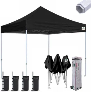Eurmax USA Premium 10'x10' Pop-up Canopy Tent Commercial Instant Canopies Shelter with Heavy Duty Wheeled Carry Bag Bonus 4 Sand Bags (Black)