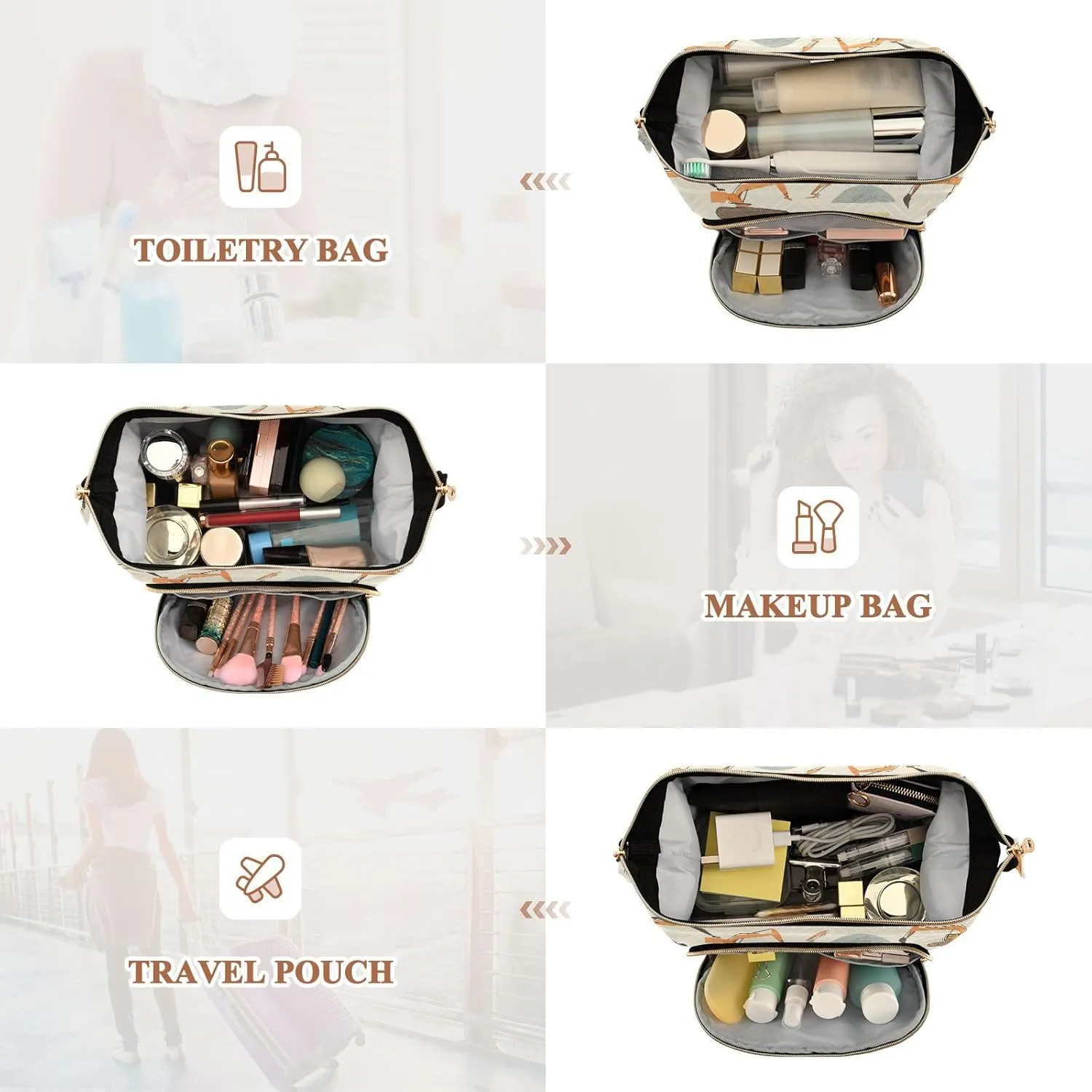 Excavator Pattern Beige Travel Bag Portable Travel Cosmetic Bags Women Cash Wallet for Card Key Organizers