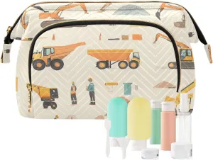 Excavator Pattern Beige Travel Bag Portable Travel Cosmetic Bags Women Cash Wallet for Card Key Organizers