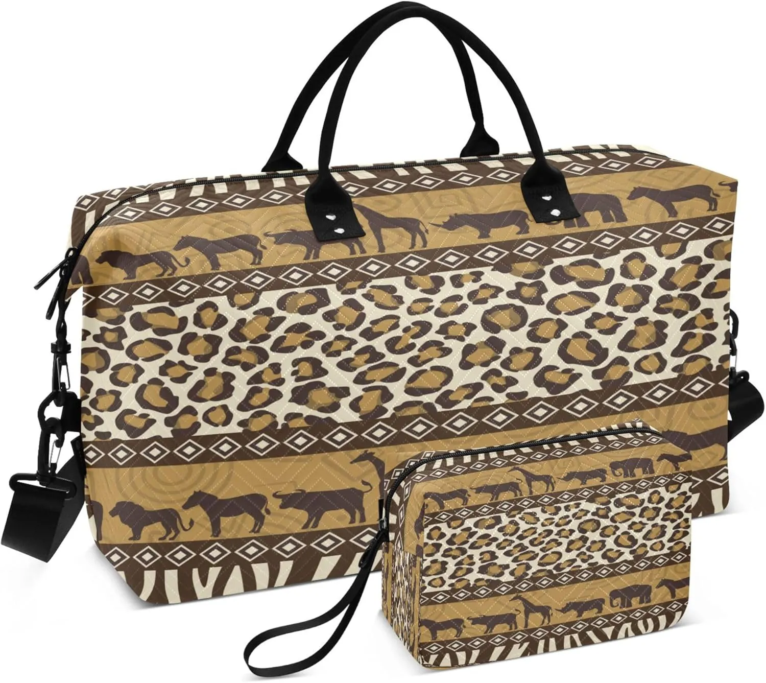 Exnundod Ethnic African Theme Travel Duffel Bags for Women Wild Animal Skin Sports Gym Bag Weekender Carry On Tote Overnight Luggage Duffle Bags