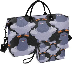 Exnundod Travel Duffel Bags Cartoon Angry Pigeon Pattern Sports Gym Bag Weekender Carry On Tote Overnight Luggage Bags for Women and Men