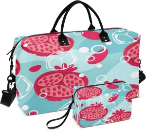 Exnundod Travel Duffel Bags Pomegranates Ice Pattern Sports Gym Bag Weekender Carry On Tote Overnight Luggage Bags for Women and Men
