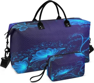 Exnundod Women Weekender Bags Abstract Blue Flower Butterfly Travel Duffel Bags Carry On Overnight Bag Large Hospital Tote Luggage