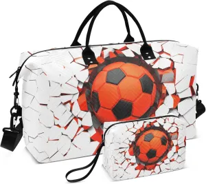 Exnundod Women Weekender Bags Black-orange Soccer Ball Travel Duffel Bags Carry On Overnight Bag Football Large Hospital Tote Luggage