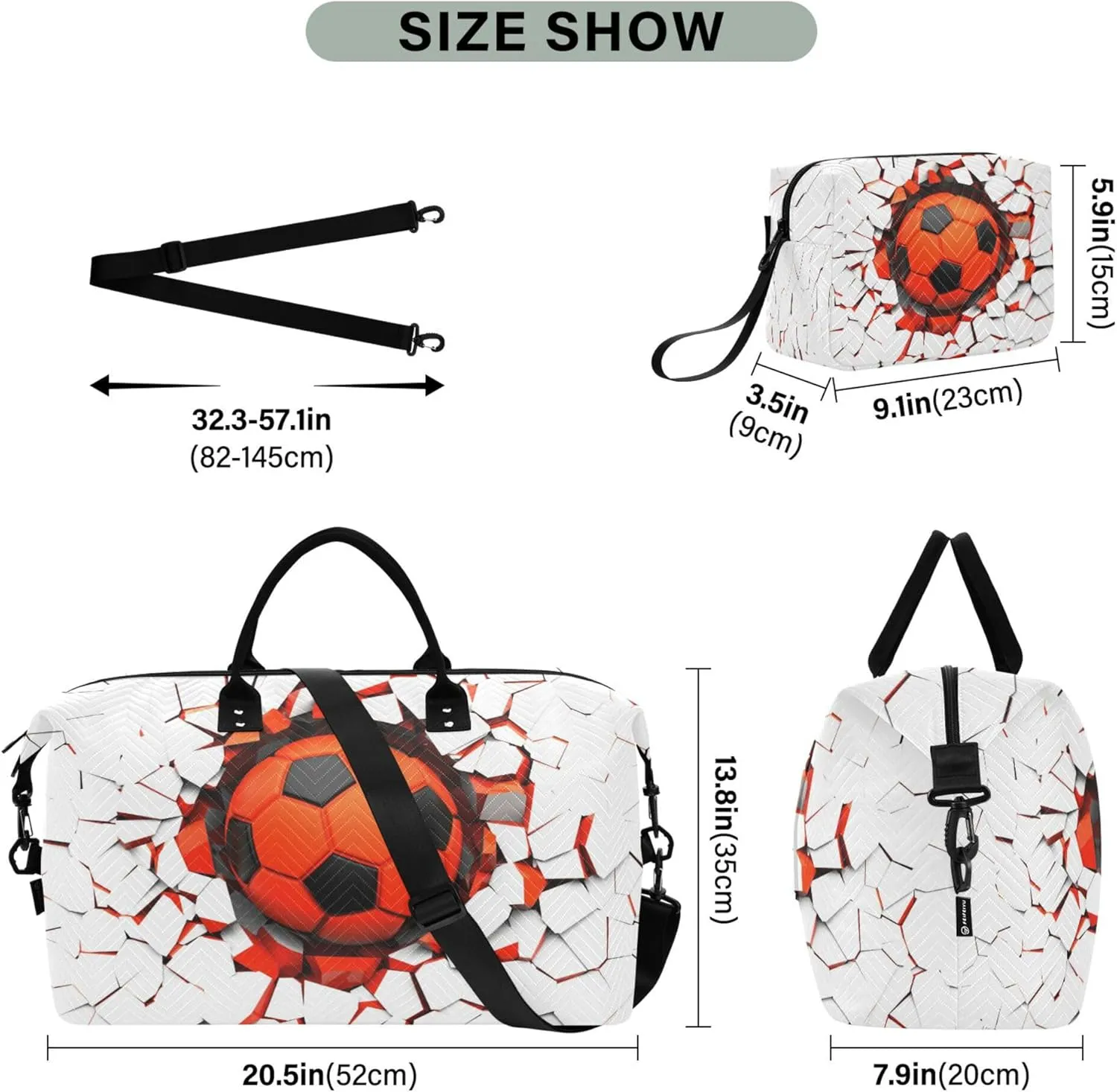Exnundod Women Weekender Bags Black-orange Soccer Ball Travel Duffel Bags Carry On Overnight Bag Football Large Hospital Tote Luggage