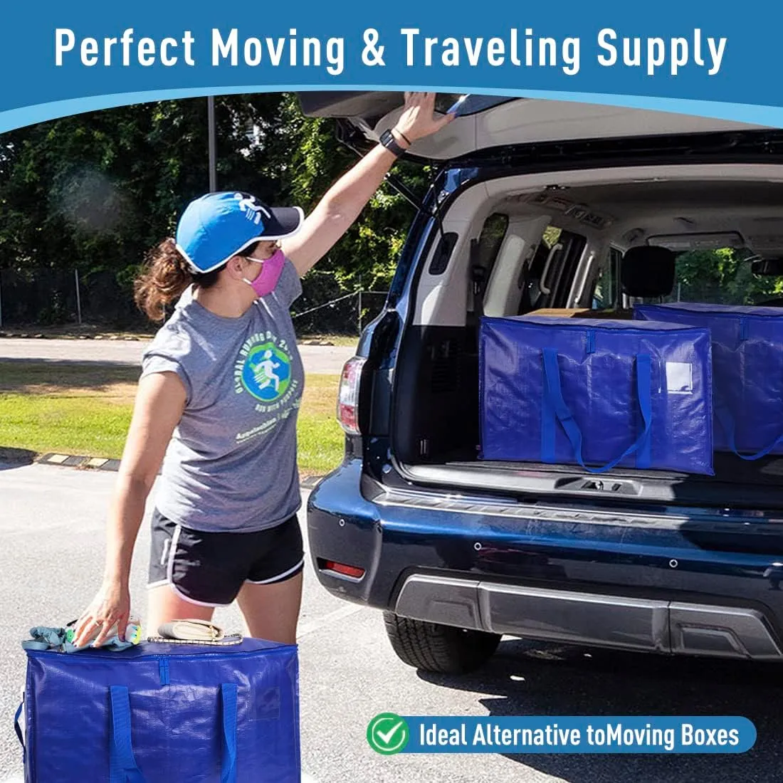 Extra Large Moving Bags Heavy Duty Totes for Storage Packing, Space Saving, Traveling, with Zippers & Strong Carrying Handles (Set of 8)