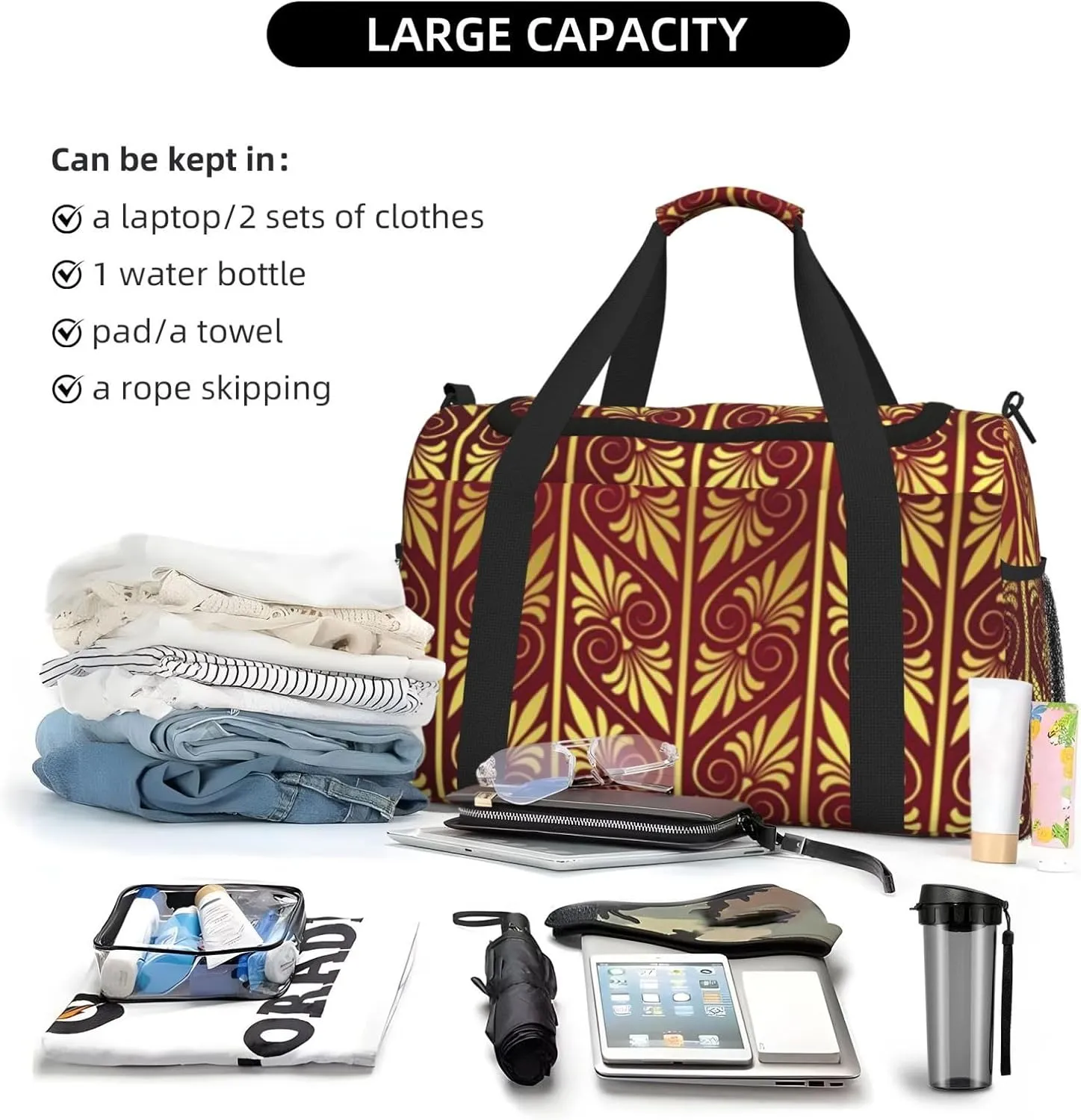 Fashion Pattern Gold Pattern Travel Duffel Bag Large Foldable Waterproof Overnight Bag For Beach Swim Bags Pool Sports Gym