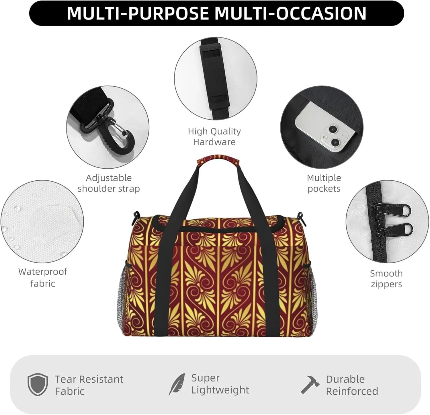 Fashion Pattern Gold Pattern Travel Duffel Bag Large Foldable Waterproof Overnight Bag For Beach Swim Bags Pool Sports Gym