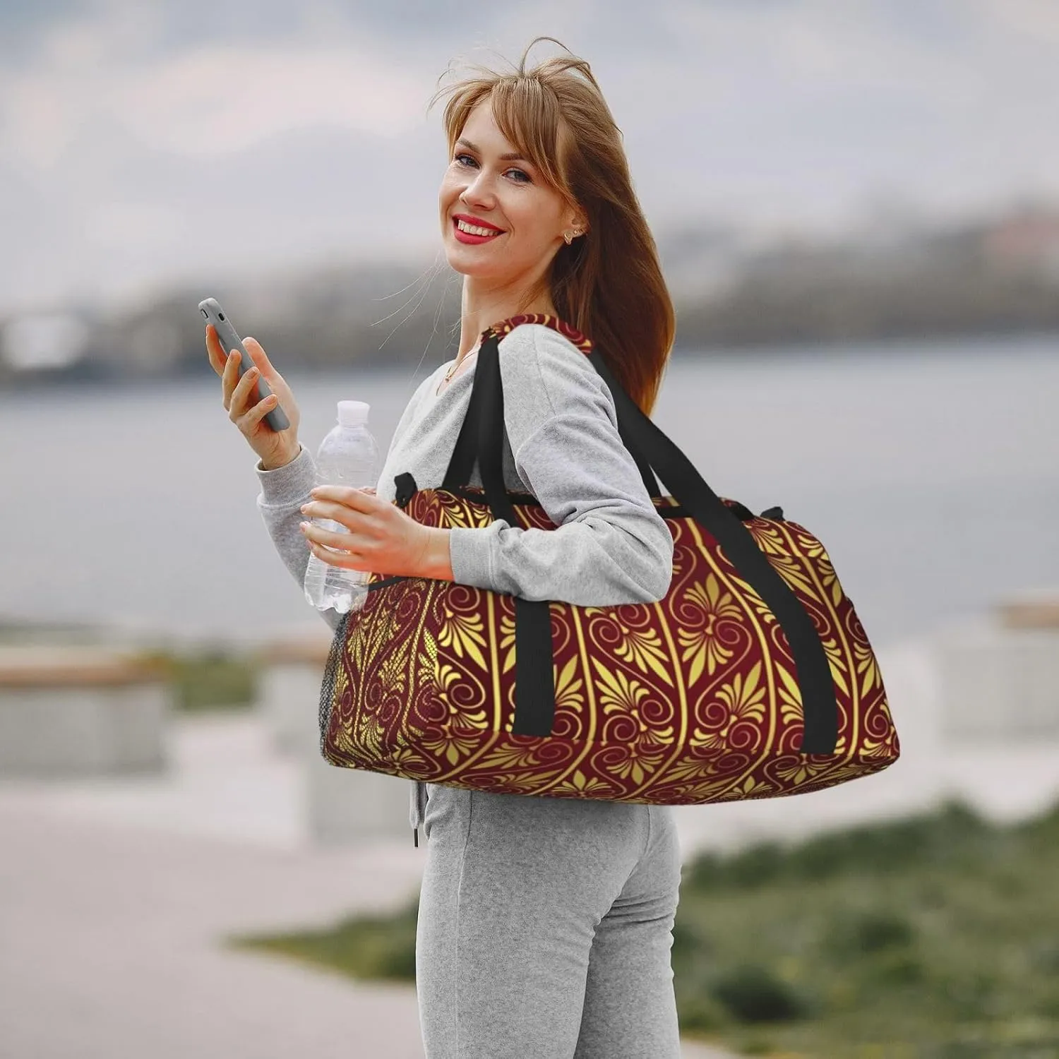 Fashion Pattern Gold Pattern Travel Duffel Bag Large Foldable Waterproof Overnight Bag For Beach Swim Bags Pool Sports Gym