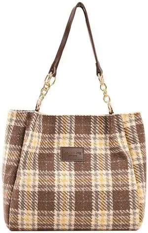 Fashion Shoulder Hobo Bags for Women Wool Tweed Tote Bags Plaid Pattern Bowknot Handbags and Purses Large Capacity