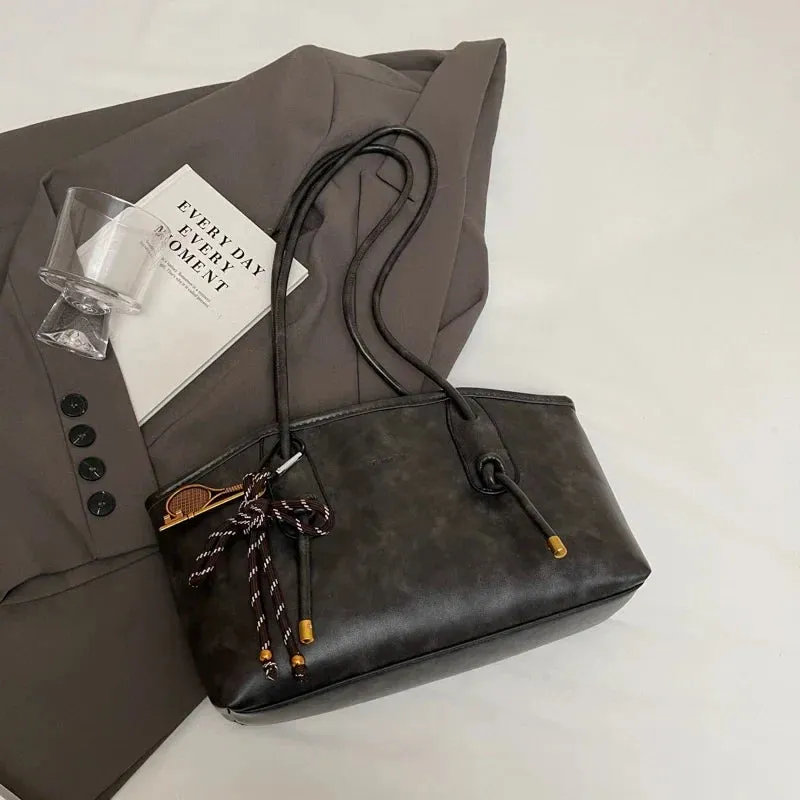 Faux Leather Zipper Retro Tote Bag