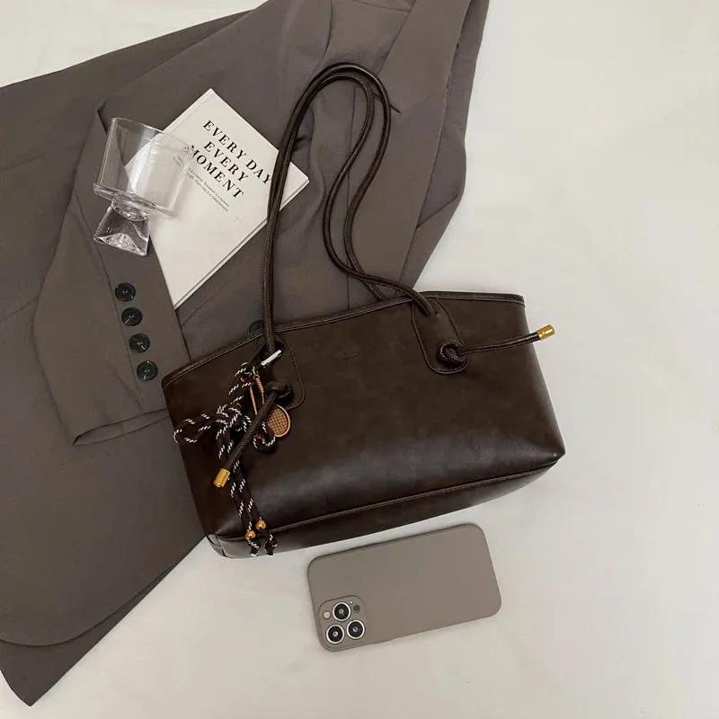 Faux Leather Zipper Retro Tote Bag