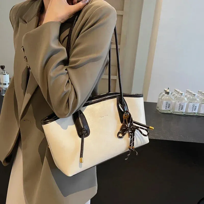Faux Leather Zipper Retro Tote Bag