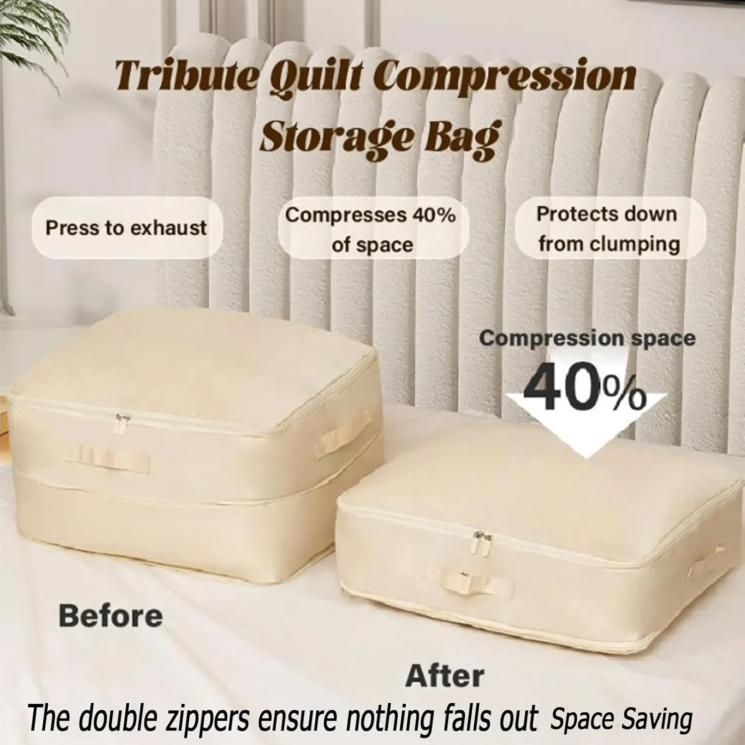 FETNHU Ultra Space Saving Self Compression Organizer, Heavy Duty Moving Bags, Travel Packing Organizers Storage Tote for Clothes Comforters,Blankets,Bedding (Khika,L XL)