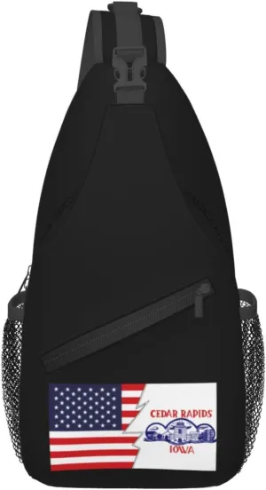 Flag Of Cedar Rapids, Iowa (1962-2021) And America Crossbody Bags For Women Men Chest Backpack Gym Shoulder Bag Travel Outdoor Sports Casual Crossbody Bags