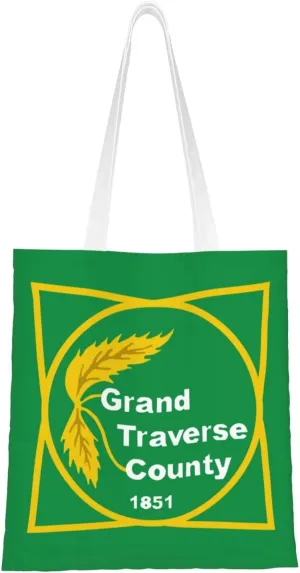 Flag Of Grand Traverse County, Michigan Tote Bag for Women Canvas Shopping Bags Reusable Beach Bag Grocery Bags Tote Shoulder Bag Gift Bags