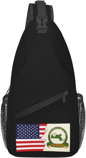 Flag Of Greenfield, Massachusetts And America Crossbody Bags For Women Men Chest Backpack Gym Shoulder Bag Travel Outdoor Sports Casual Crossbody Bags