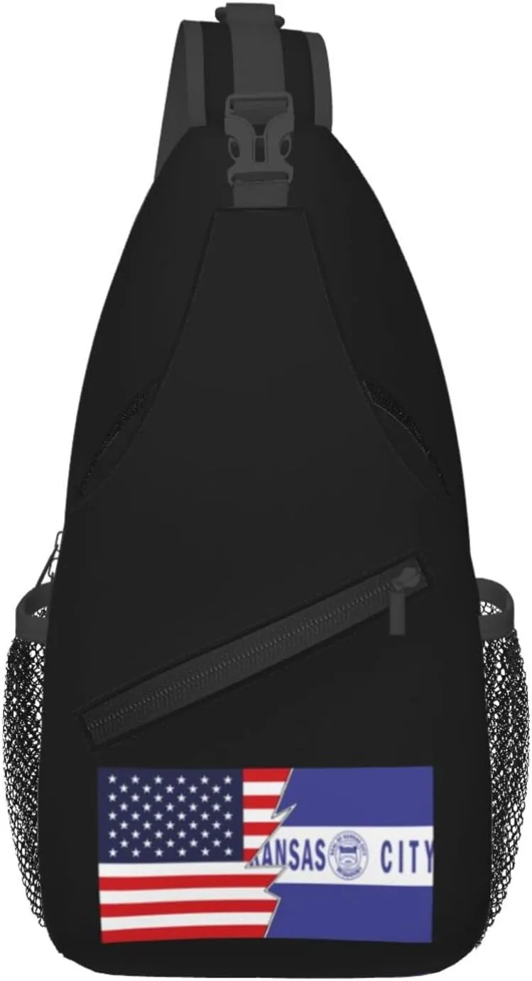 Flag Of Kansas City, Missouri (1936-1944) And America Crossbody Bags For Women Men Chest Backpack Gym Shoulder Bag Travel Outdoor Sports Casual Crossbody Bags