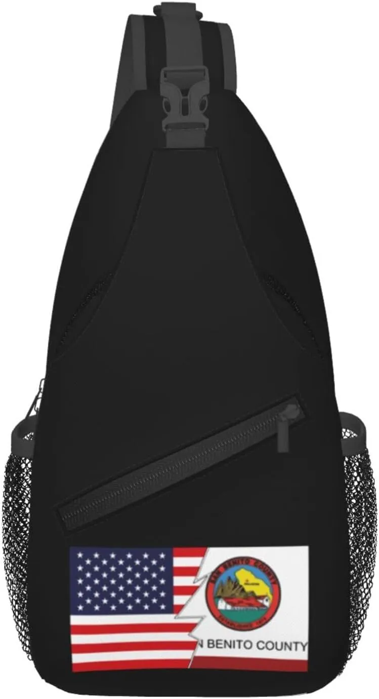 Flag Of San Benito County, California And America Crossbody Bags For Women Men Chest Backpack Gym Shoulder Bag Travel Outdoor Sports Casual Crossbody Bags