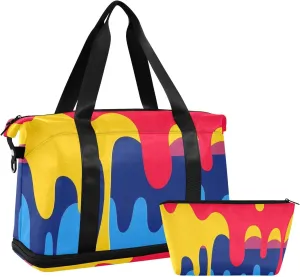 Flowing Pigment Multicolor Pattern Travel Bag Carry On Weekend Bag with Adjustable Strap for Travel Large Capacity