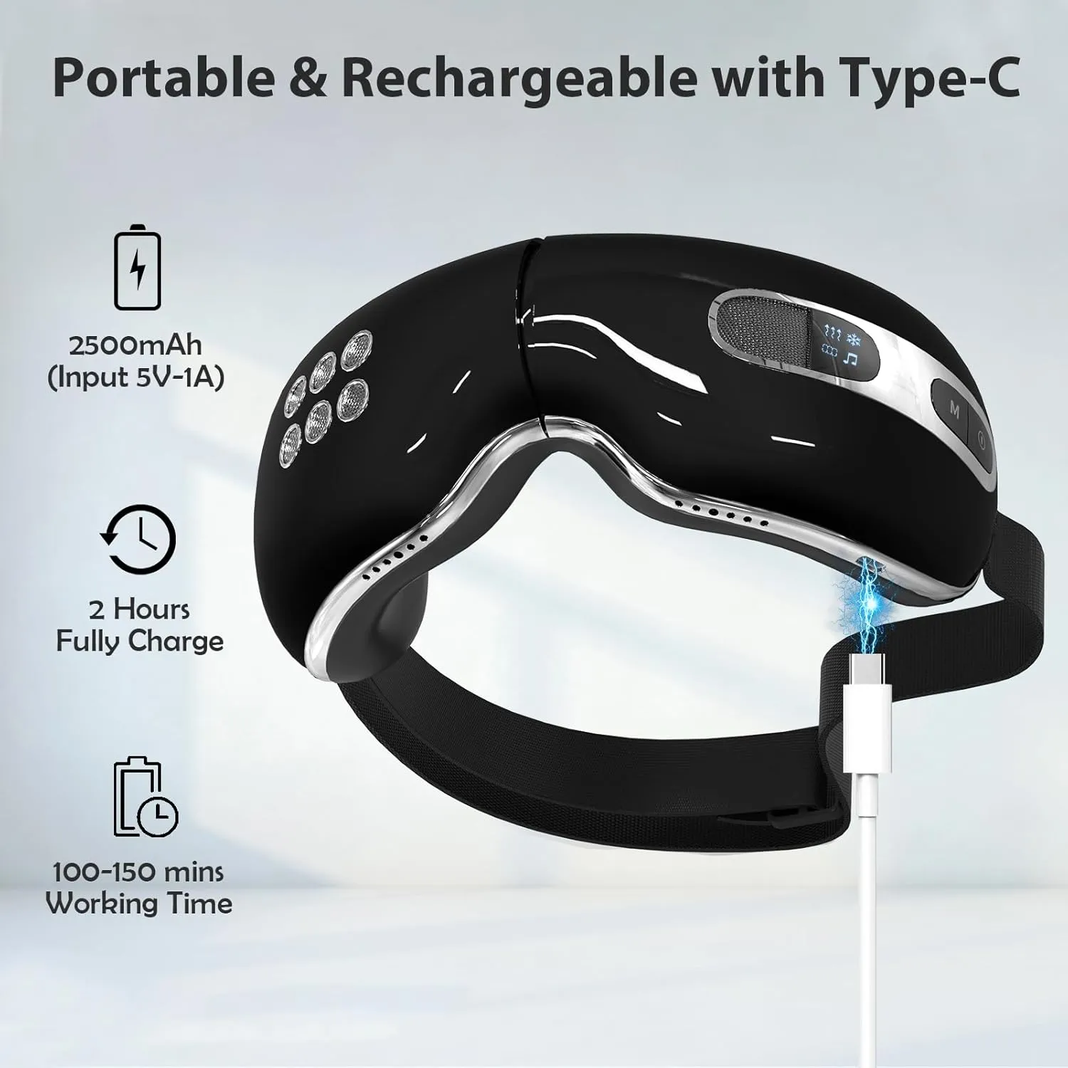 Fmalve Eye Massager with Heat and Cooling for Migraines, Dry Eyes, Heated Eye Mask Massager Improve Sleeping - Great Mothers Day Gifts for Mon (Black)