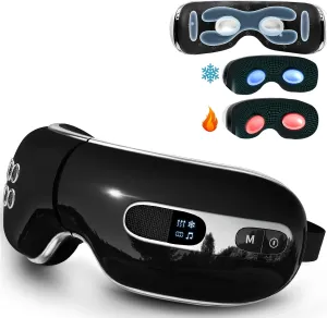 Fmalve Eye Massager with Heat and Cooling for Migraines, Dry Eyes, Heated Eye Mask Massager Improve Sleeping - Great Mothers Day Gifts for Mon (Black)